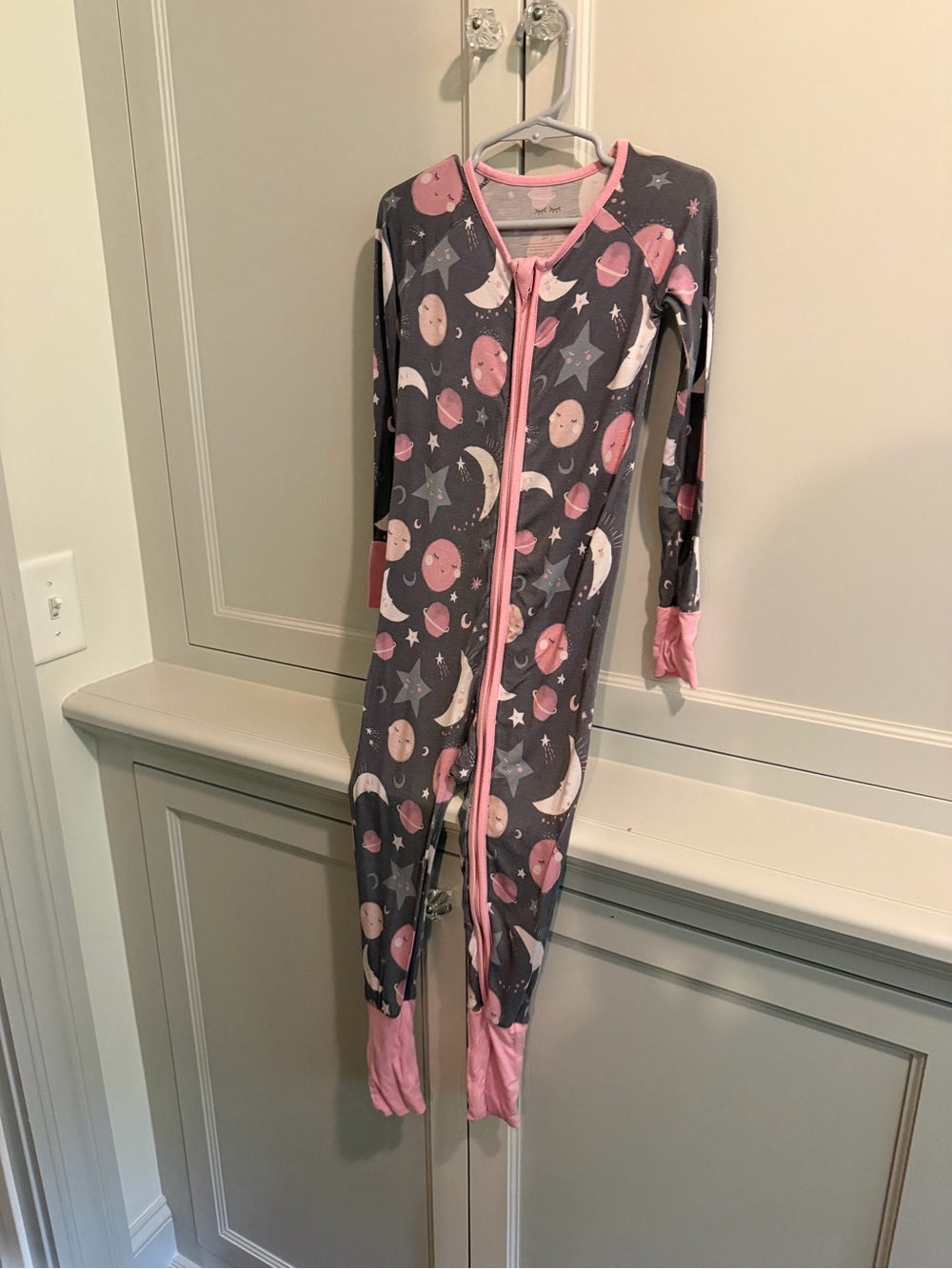 Little Sleepies Kids Gray and Pink Moon & Stars One-Piece Pajamas